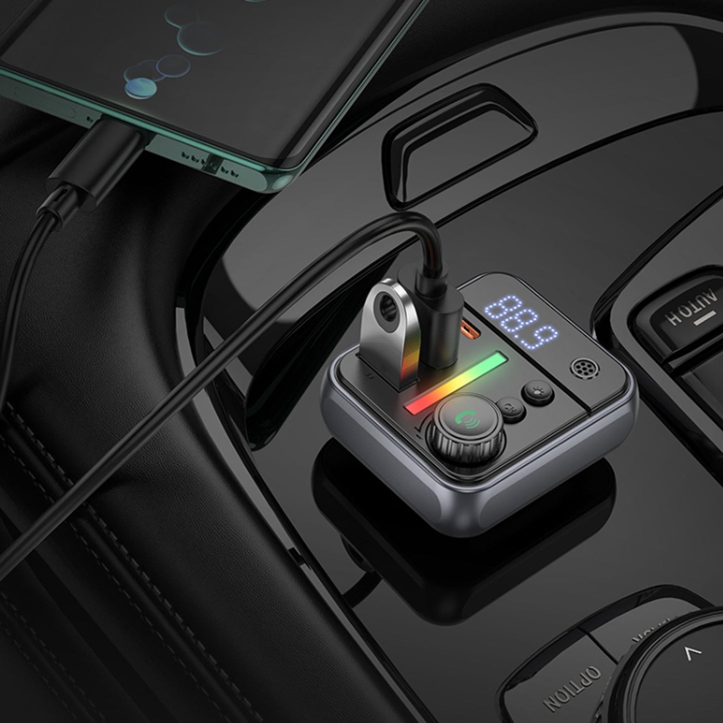 Borofone BC50 Ascenso PD20W & QC3.0 Car Bluetooth FM Transmitter – Fast Charging, Wireless Music, Dual USB & Type-C Ports