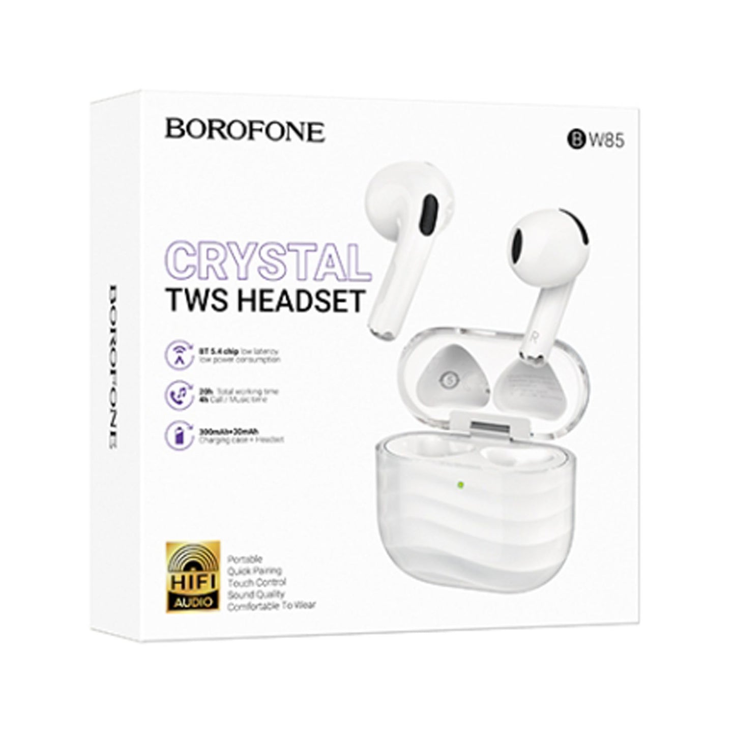Borofone BW85 TWS Wireless Earbuds | Bluetooth 5.4 | Touch Control | 300mAh Charging Case