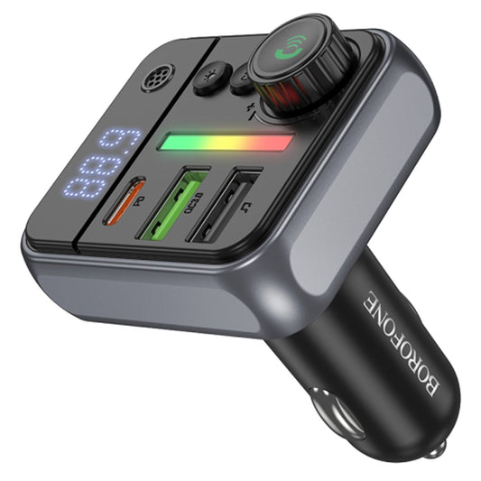 Borofone BC50 Ascenso PD20W & QC3.0 Car Bluetooth FM Transmitter – Fast Charging, Wireless Music, Dual USB & Type-C Ports