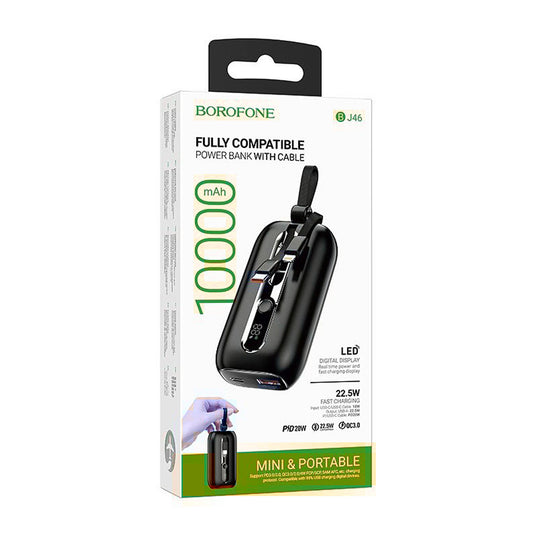BOROFONE 10000mAh Power Bank – Fast Charging with Built-in Cables & LED Display