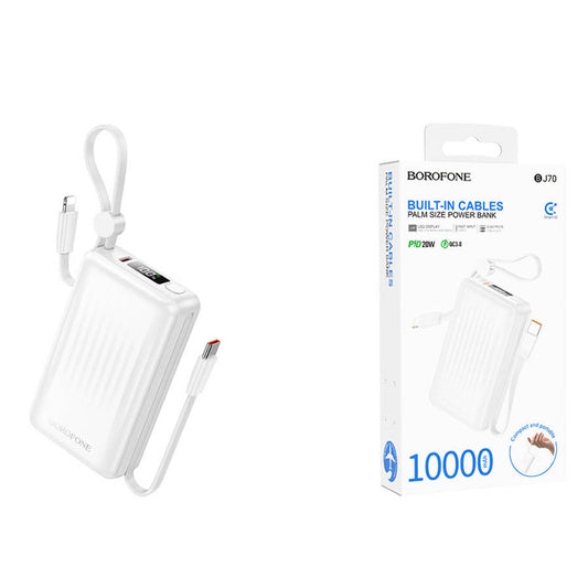BOROFONE BJ70 Power Bank 10000mAh PD 20W Fast Charging with Built-in Type-C & Lightning Cables