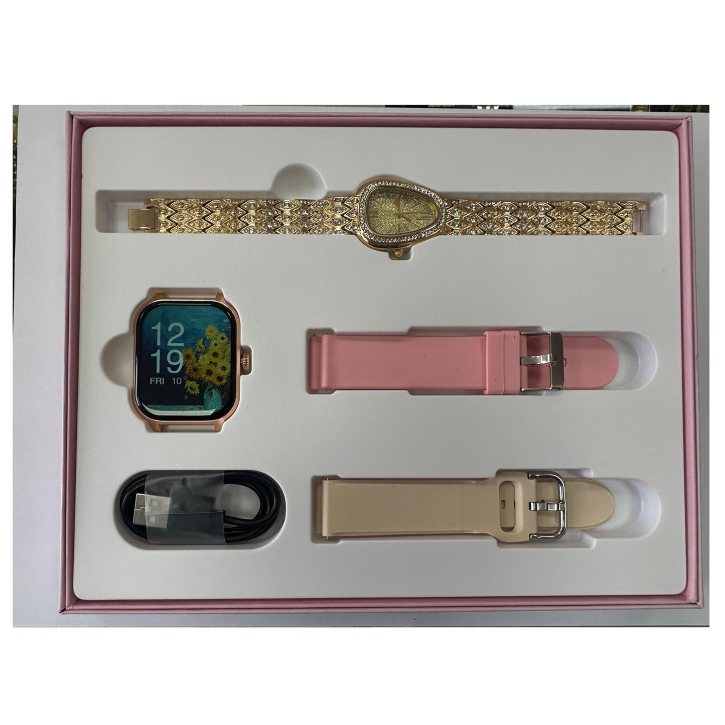 Smartbarry A58 Mate Smartwatch – 2.02" HD Display, Bluetooth Calling, Diamond Jewelry Gift Set, Dual Straps